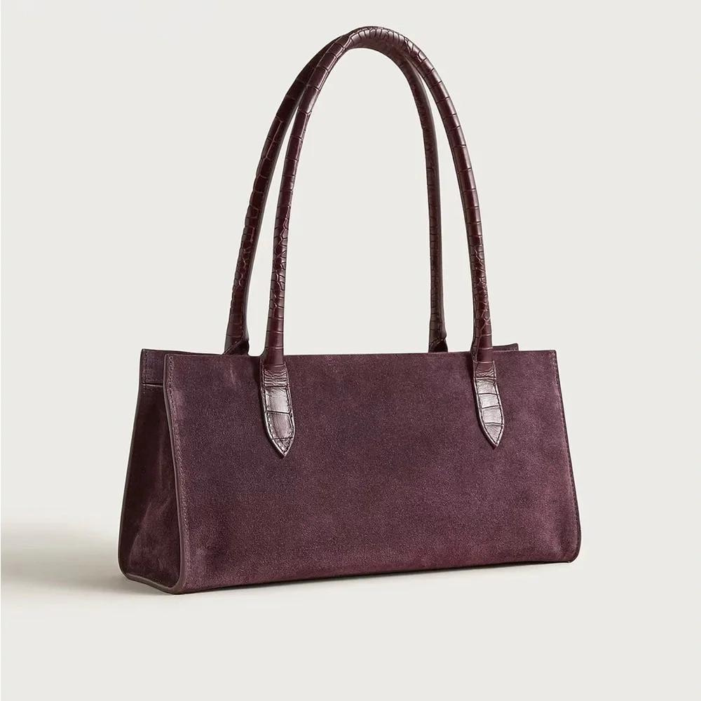 Women’s Suede Shoulder Bag.  Chocolate Berry suede - Picture 4 of 6